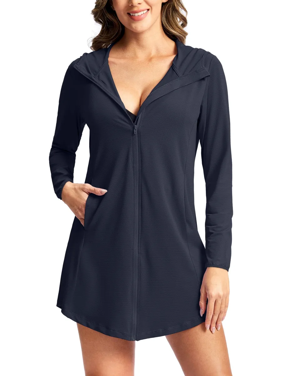  SANTINY UPF 50+ Rash Guard Hoodie Navy Large — product photo