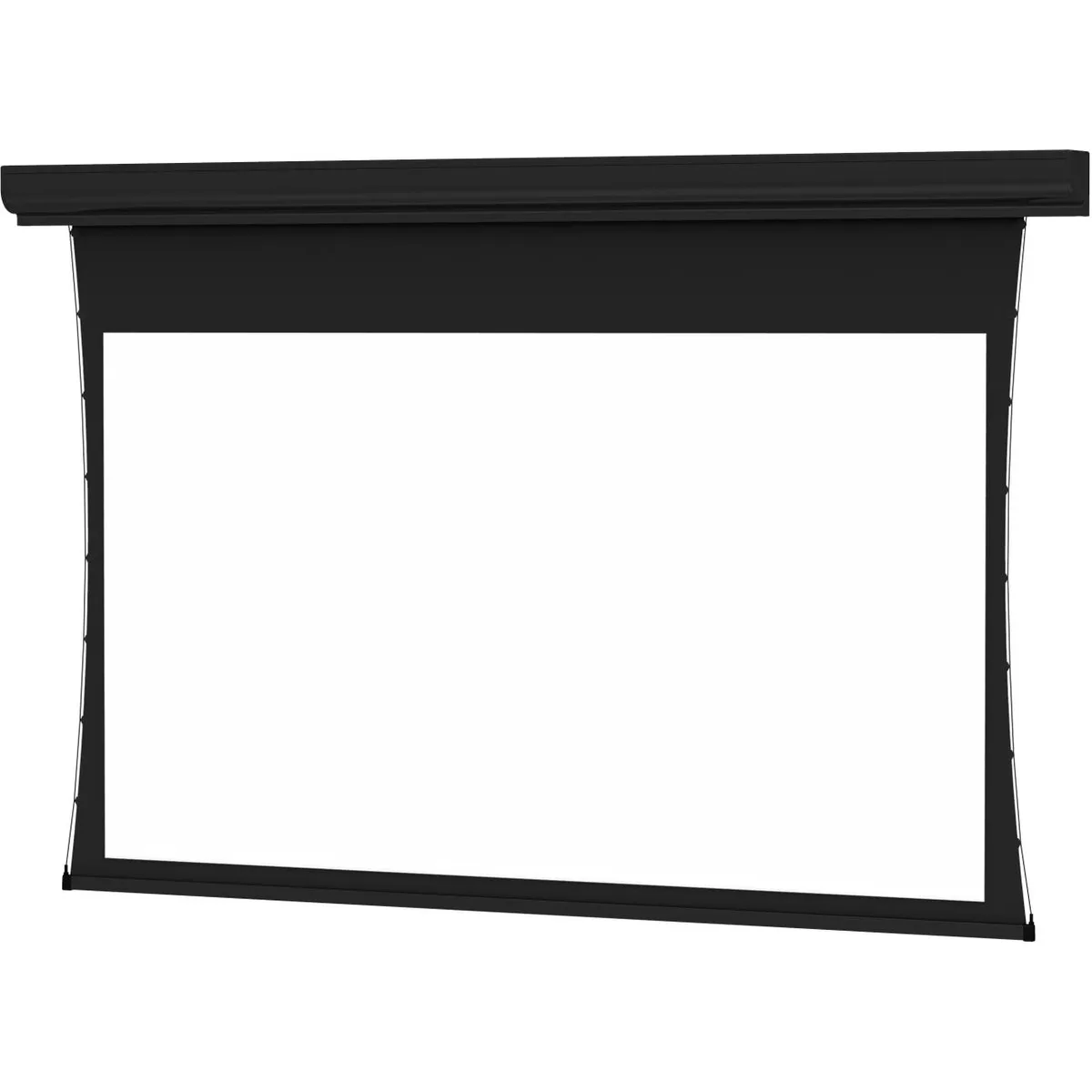 White rectangular electric projection screen housing mounted on wall, 109 inch diagonal 16:10 aspect ratio