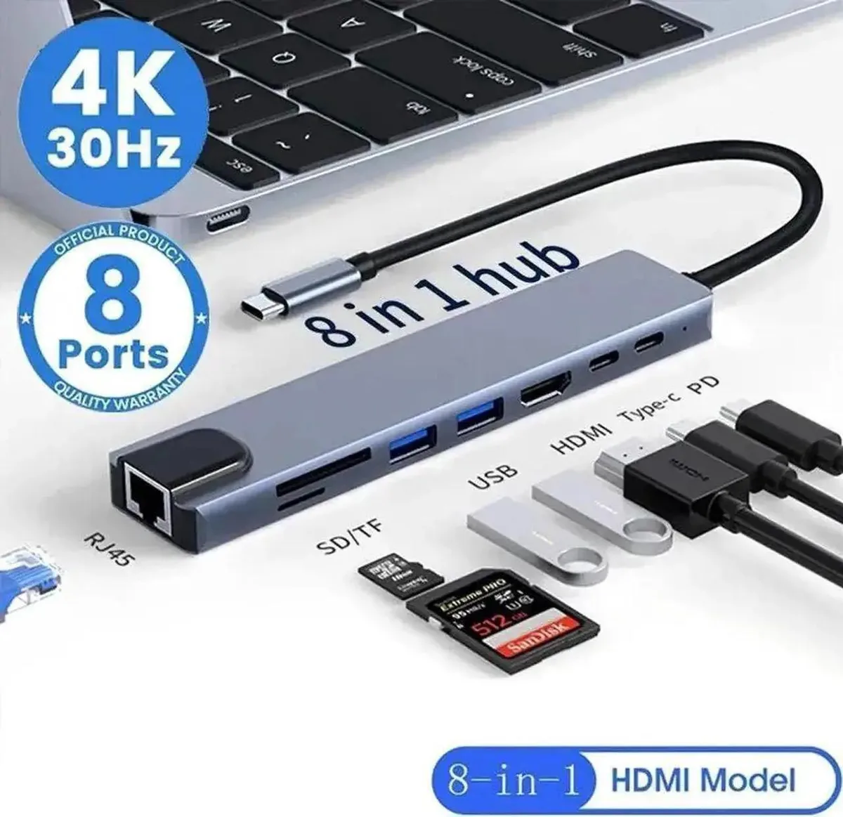 SMUGDESK SMUGDESK 8-Port USB C Hub Multiport Dongle Adapter USB Converter — product photo