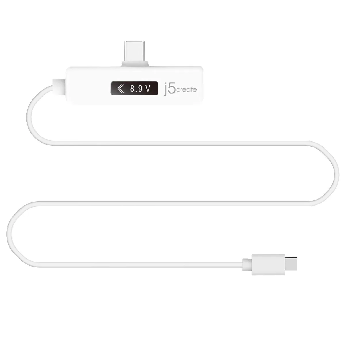 Black right-angle USB-C cable with inline OLED power meter display