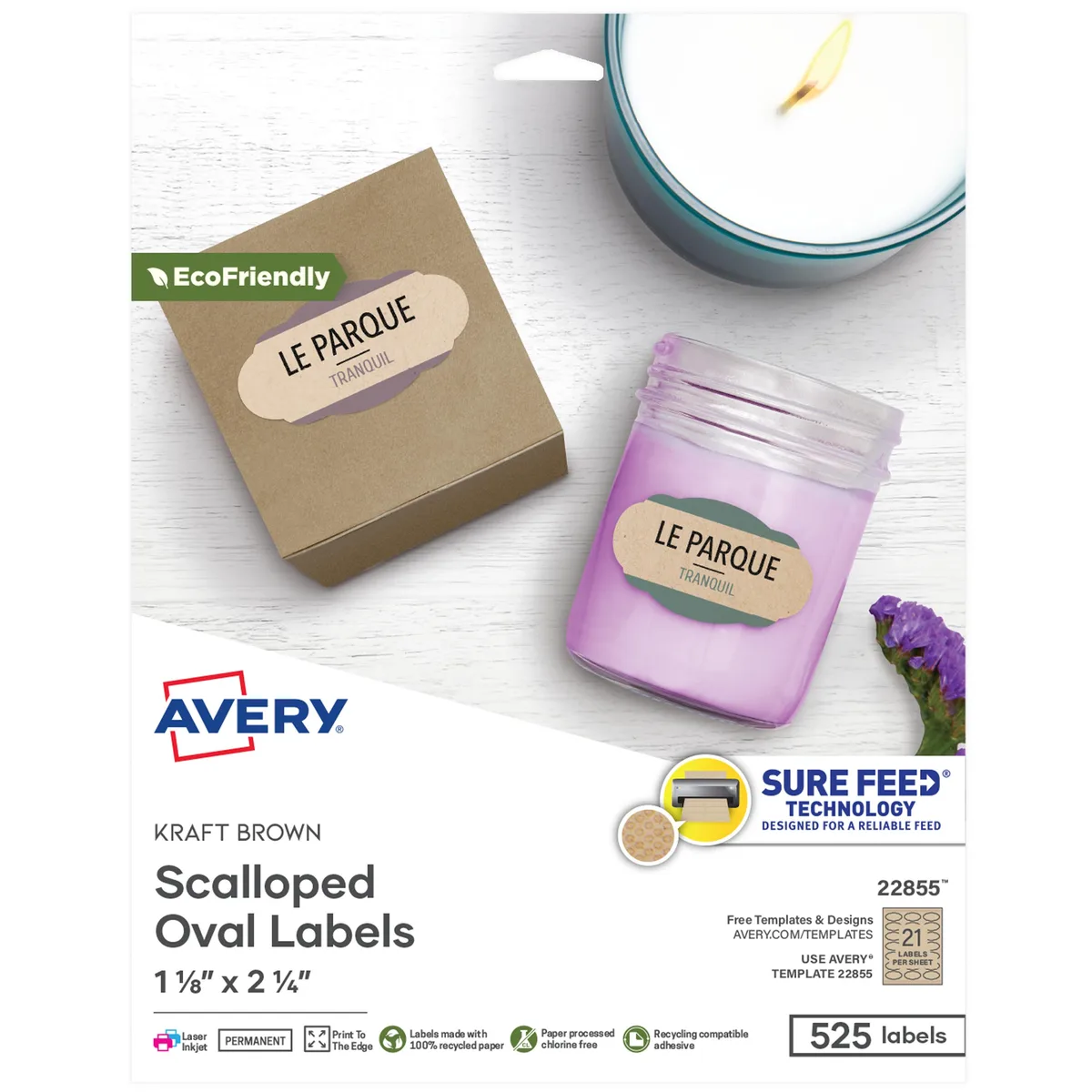 Avery Avery Kraft Brown Scalloped Labels 100% recycled 525ct 22855 — product photo