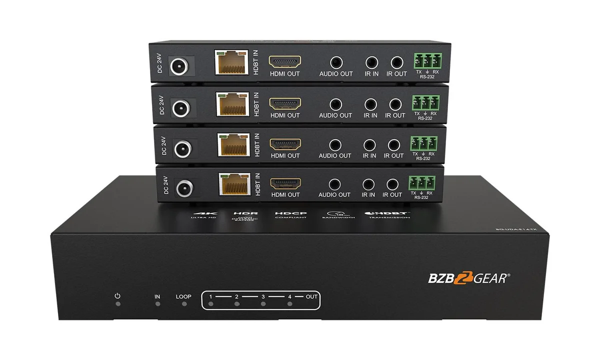BZBGEAR BZBGEAR BG-UDA-E14 1x4 4K HDBaseT Splitter Kit 4 Receivers 390ft — product photo