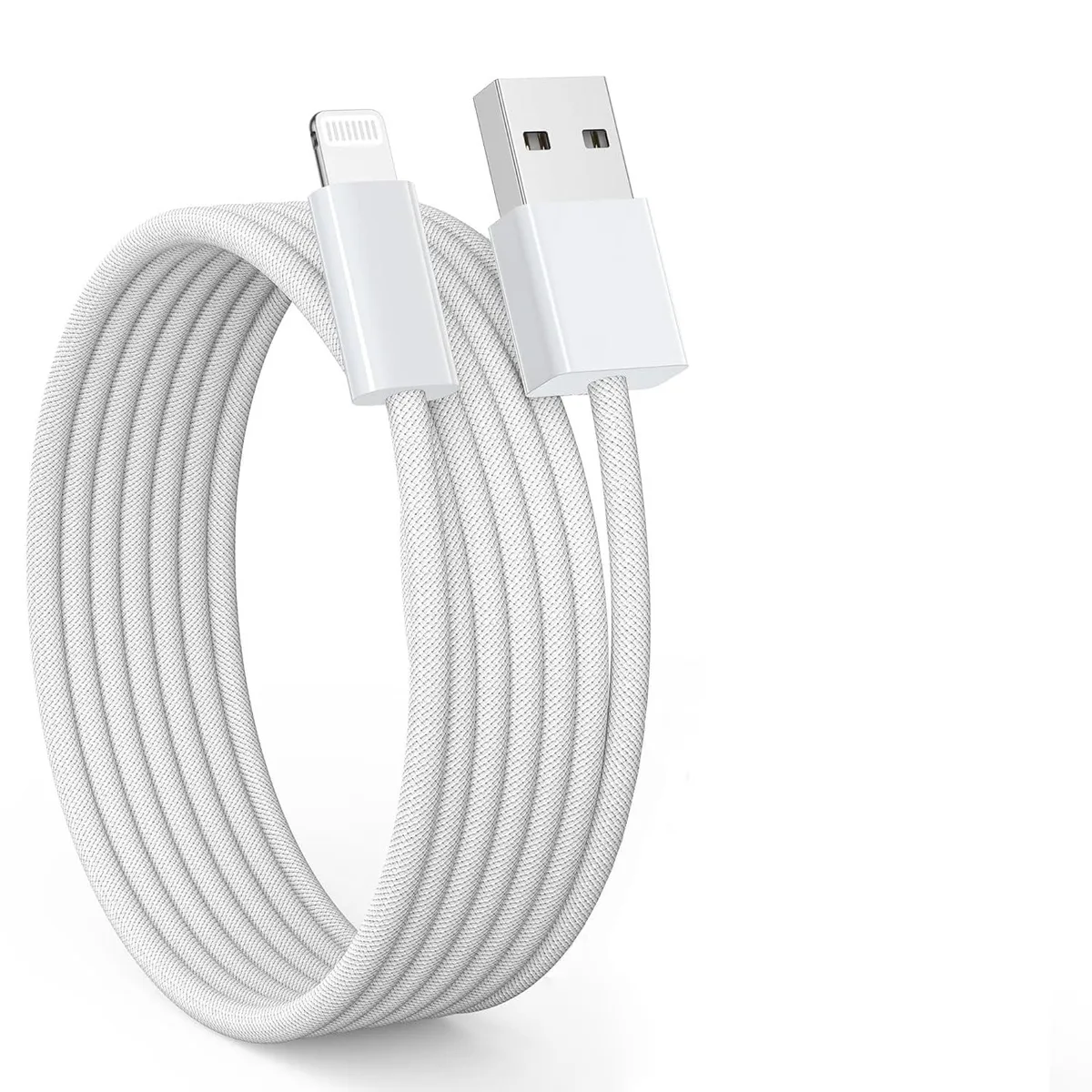 White braided USB-A to Lightning cable, 3.3 ft