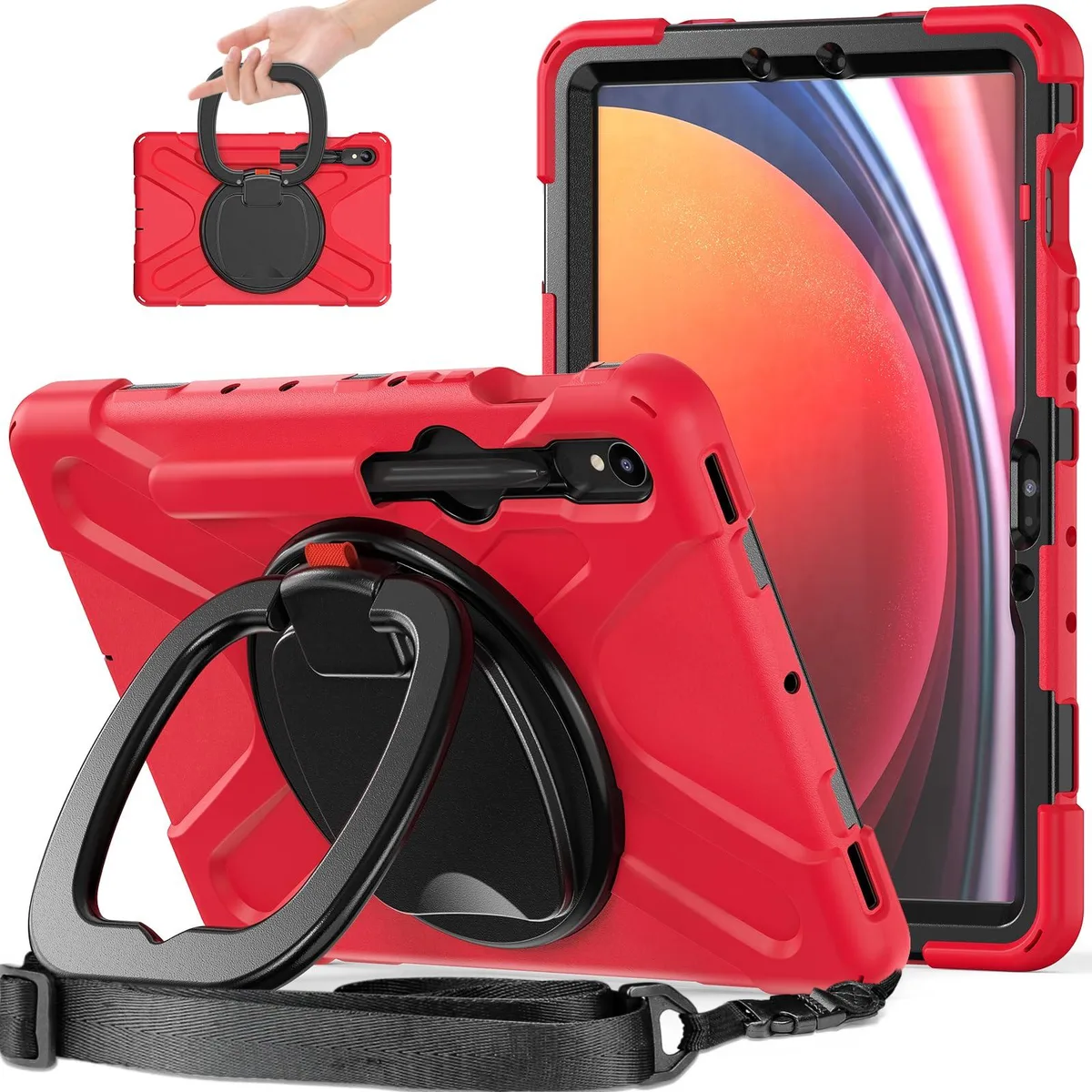 Timoom Timoom Rugged Silicone Cover Red 10.9 11 360 Kickstand Strap S Pen Holder accessory — product photo