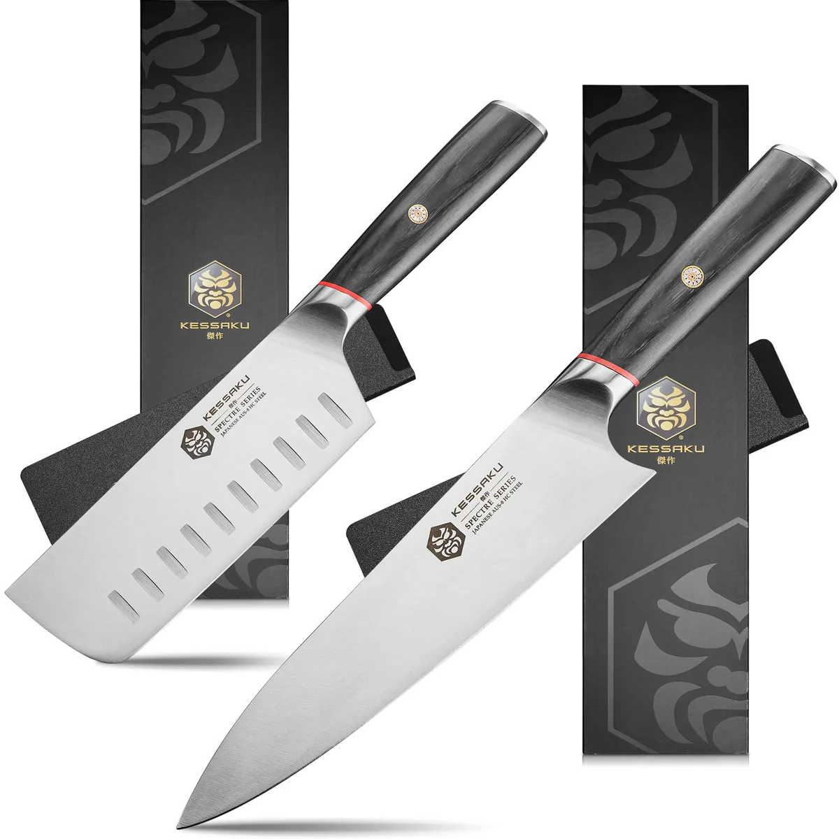Kessaku Kessaku Spectre Series 2-Piece Knife Set, 8" Chef &amp; 6" Nakiri, AUS-8, Pakkawood — product photo