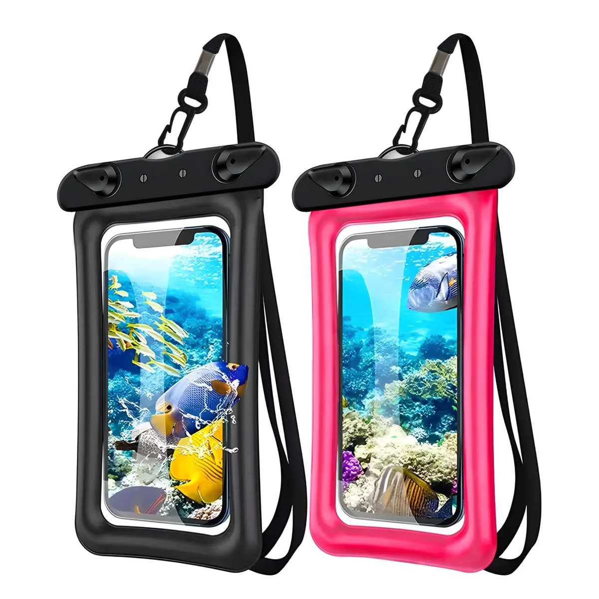 No Sew No Sew Waterproof Floating Phone Pouch IPX8 2 Pack Pink Black 7.2in — product photo