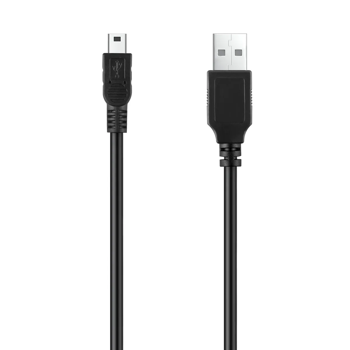 Black mini-USB 5-pin cable, 5 ft long, straight connectors