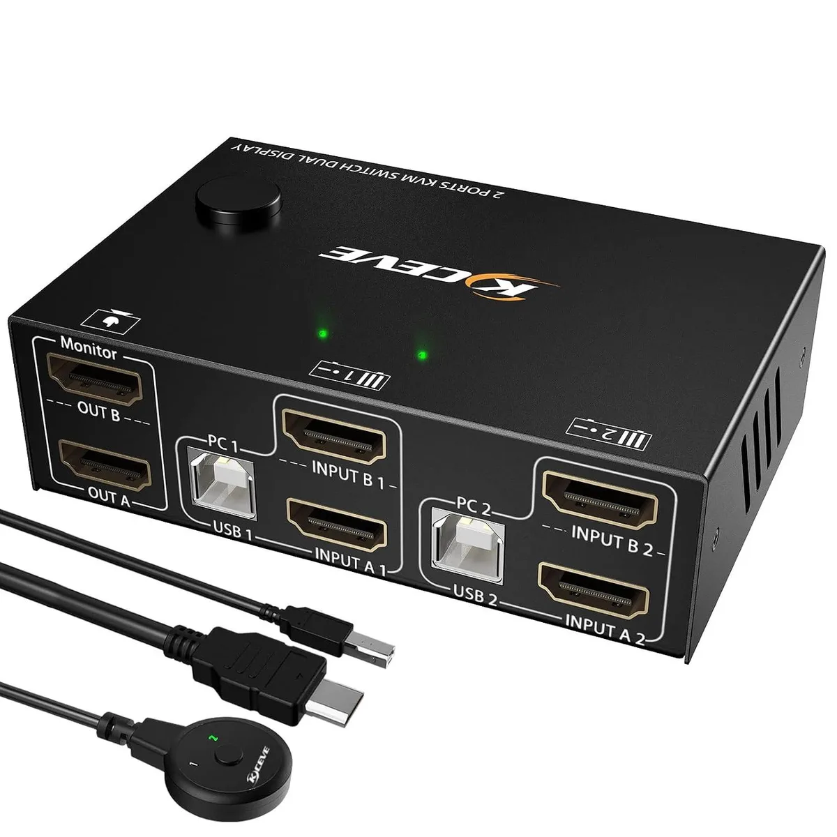 GCROWN GCROWN Dual Monitor KVM Switch HDMI 2 Port 4K@30Hz 4 USB 2.0 Desktop Controller — product photo