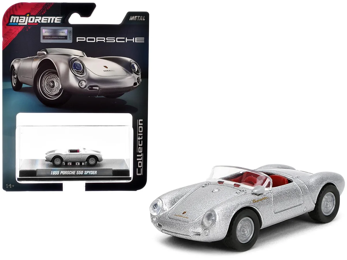 Majorette Majorette 1955 Porsche 550 Spyder Silver Metallic Red Interior Collection 1/64 Diecast Hobby Collectible — product photo