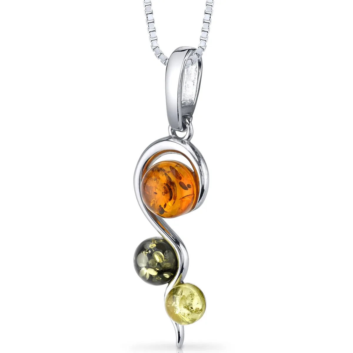 Oravo Oravo Three Stone Baltic Amber Spiral Pendant Necklace Sterling Silver 18 — product photo