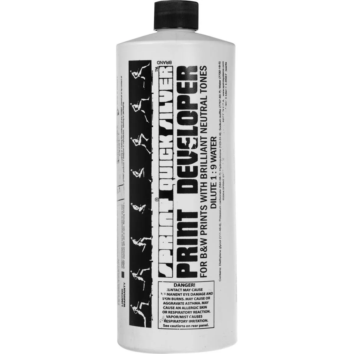 Clear plastic bottle containing 1 litre of liquid photographic developer