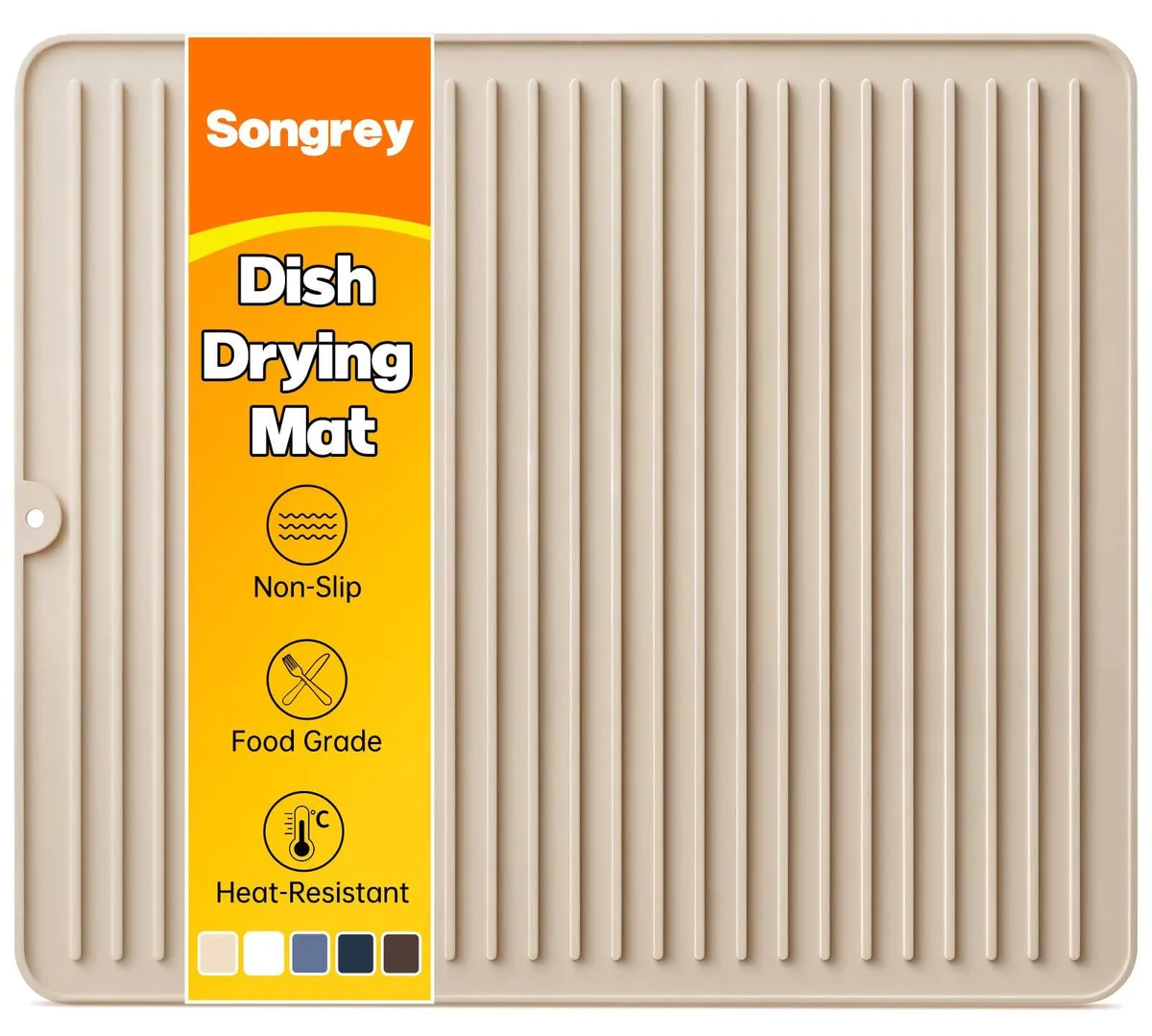 Grey rectangular silicone mat 18 by 16 inches with raised linear ridges and a hanging hole
