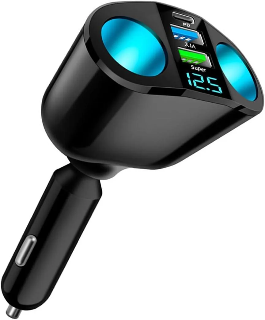 BeautiFeel BeautiFeel Car Charger Splitter QC3.0 Type-C 2.4A USB 12V/24V 120W 66W — product photo
