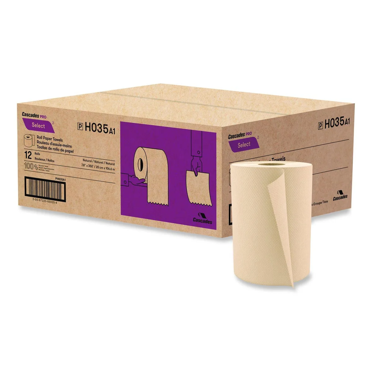 Cascades Cascades Pro Select Hardwound Roll Towels 1-Ply Natural 12 Rolls 350 Sheets — product photo