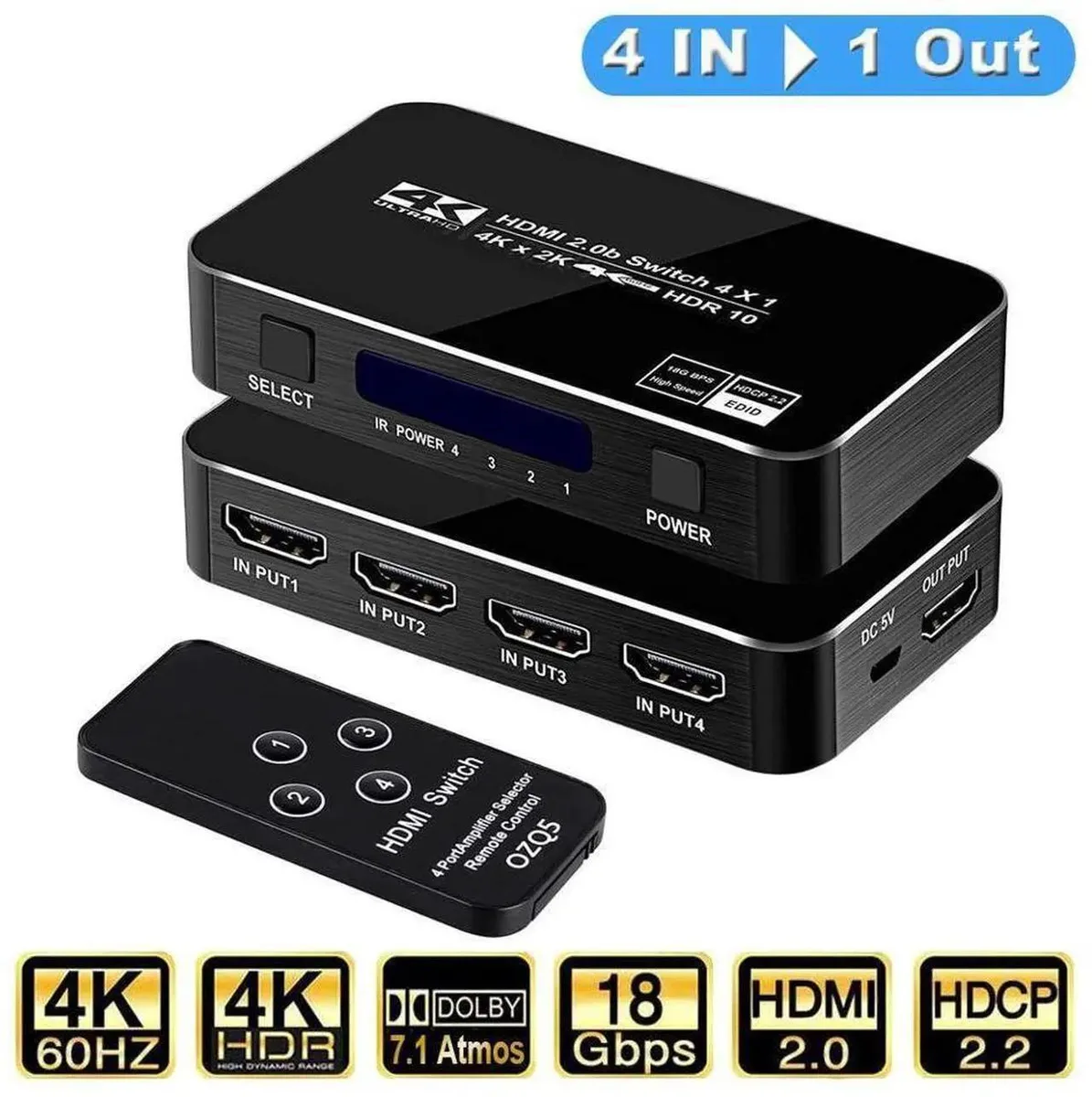 SMUGDESK SMUGDESK OZQ5 4K 60Hz HDMI 2.0 Switch 4 In 1 Out — product photo