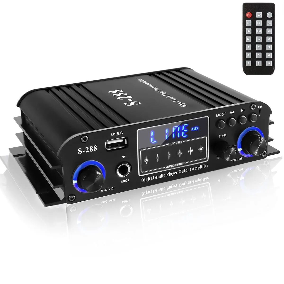  4 Channel Bluetooth 5.0 Stereo Amplifier 50Wx4 1200W Max USB SD FM Class D Car Amplifier — product photo