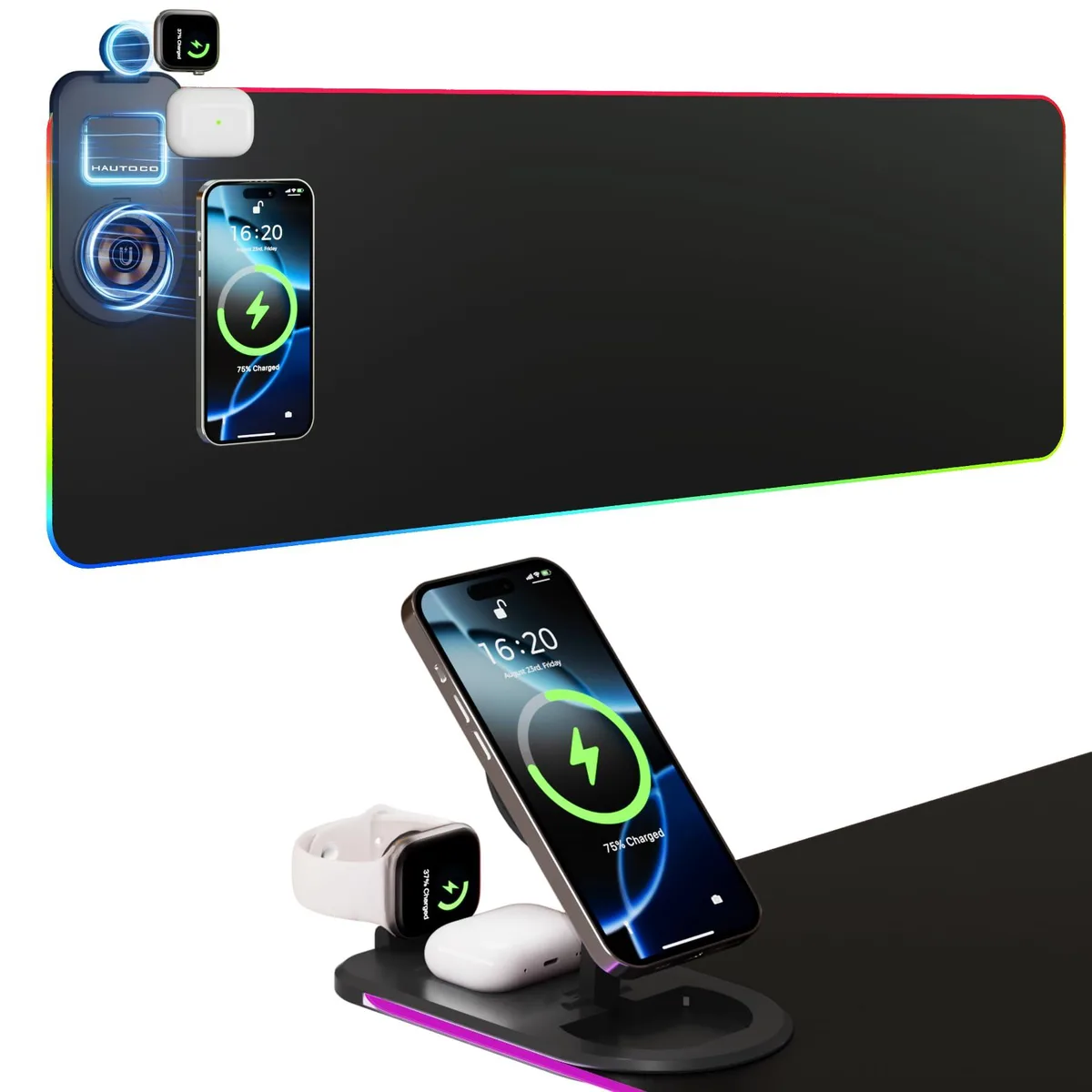  HAUTOCO HT208MP Wireless Charging Mouse Pad 35.4x11.8in Black — product photo