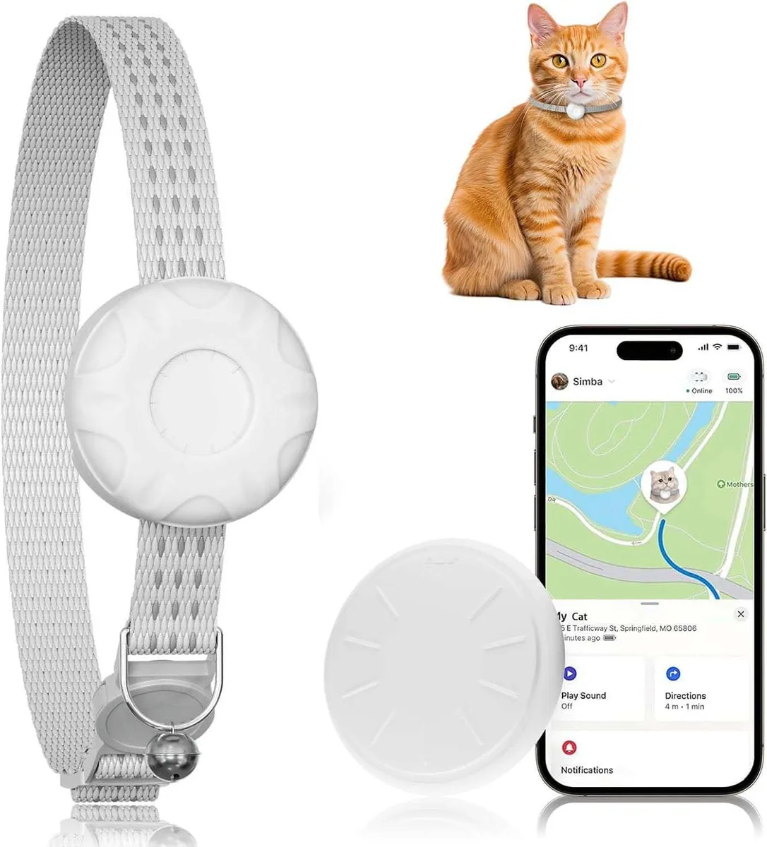  PAW Black GPS Tracker White Collar .2oz 7.87-13in IPX7 250ft CR2032 iOS — product photo