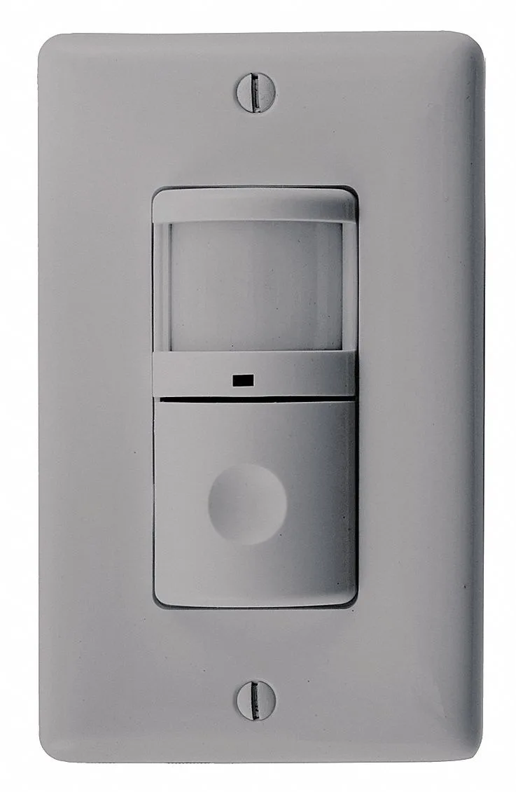 Gray rectangular wall-mounted motion sensor with nightlight