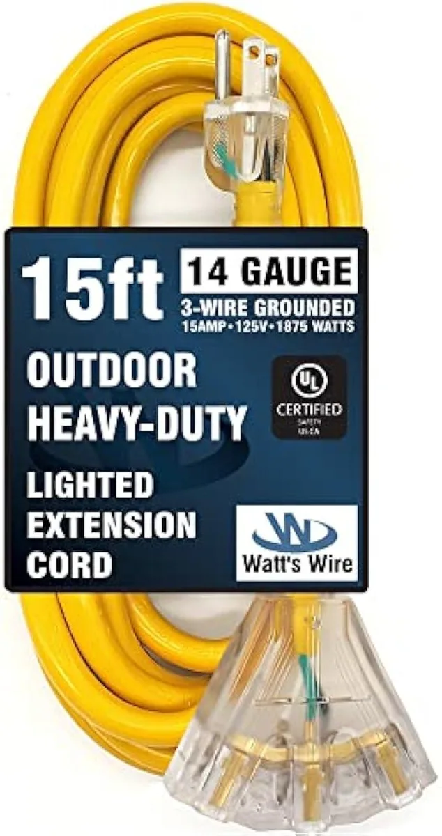 usbroway usbroway 15 ft 14 Gauge 3-Outlet Lighted SJTW Indoor Outdoor Yellow Extension Cord — product photo