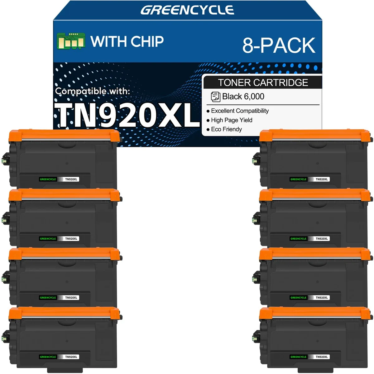 GREENCYCLE GREENCYCLE TN920XL compatible toner cartridge 8 pack 6000 pages black — product photo