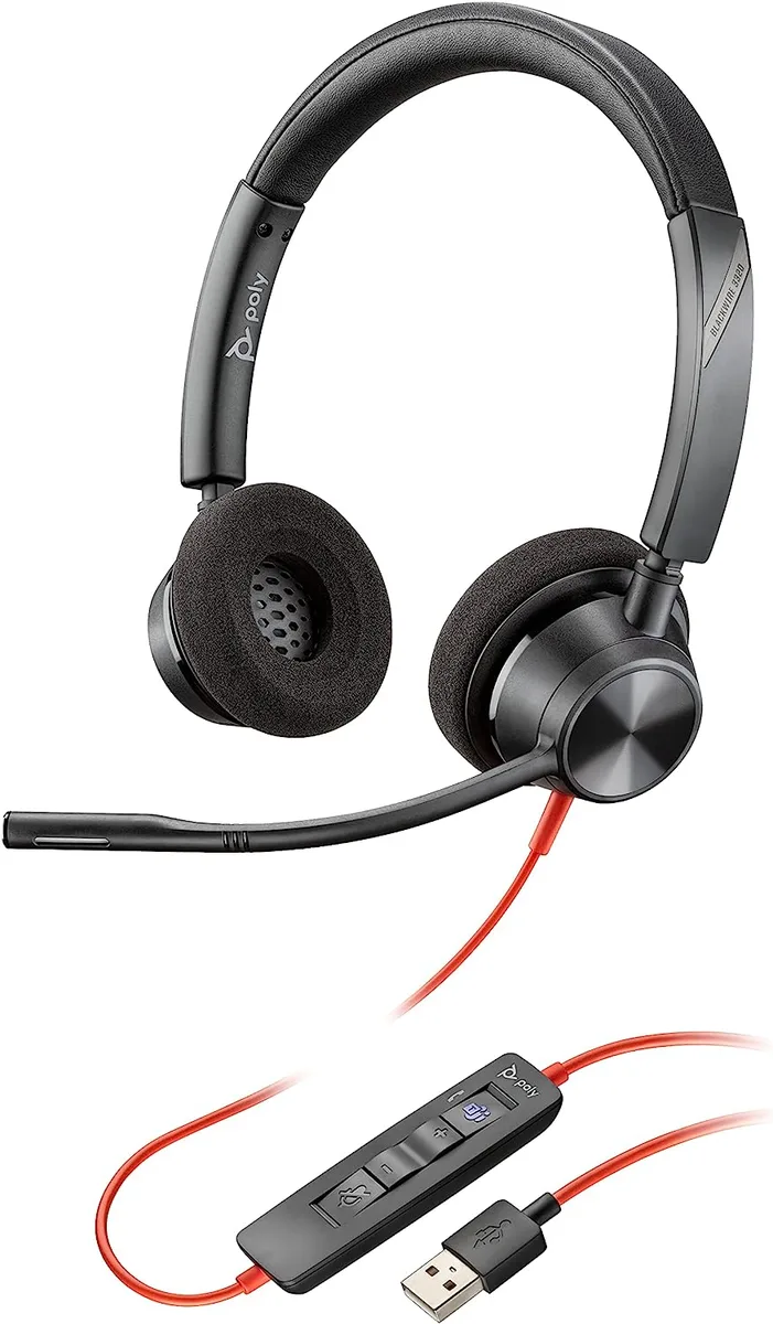 Black over-ear stereo headset with padded headband, foam ear cushions and flexible boom microphone
