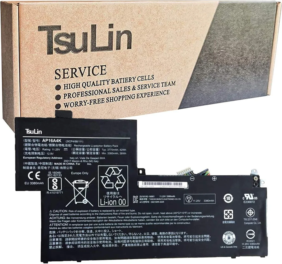 NShi NShi AP16A4K laptop battery 11.25V 42Wh 3770mAh — product photo