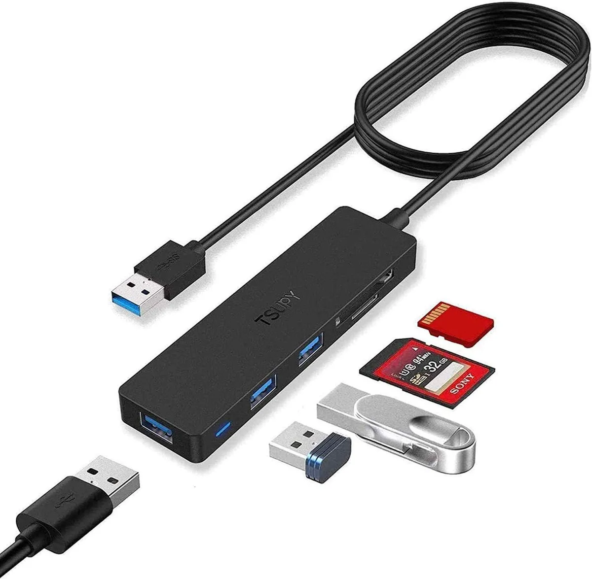 MCHOSE MCHOSE USB 3.0 Hub Card Reader 4ft Cable 3 Ports SD TF — product photo