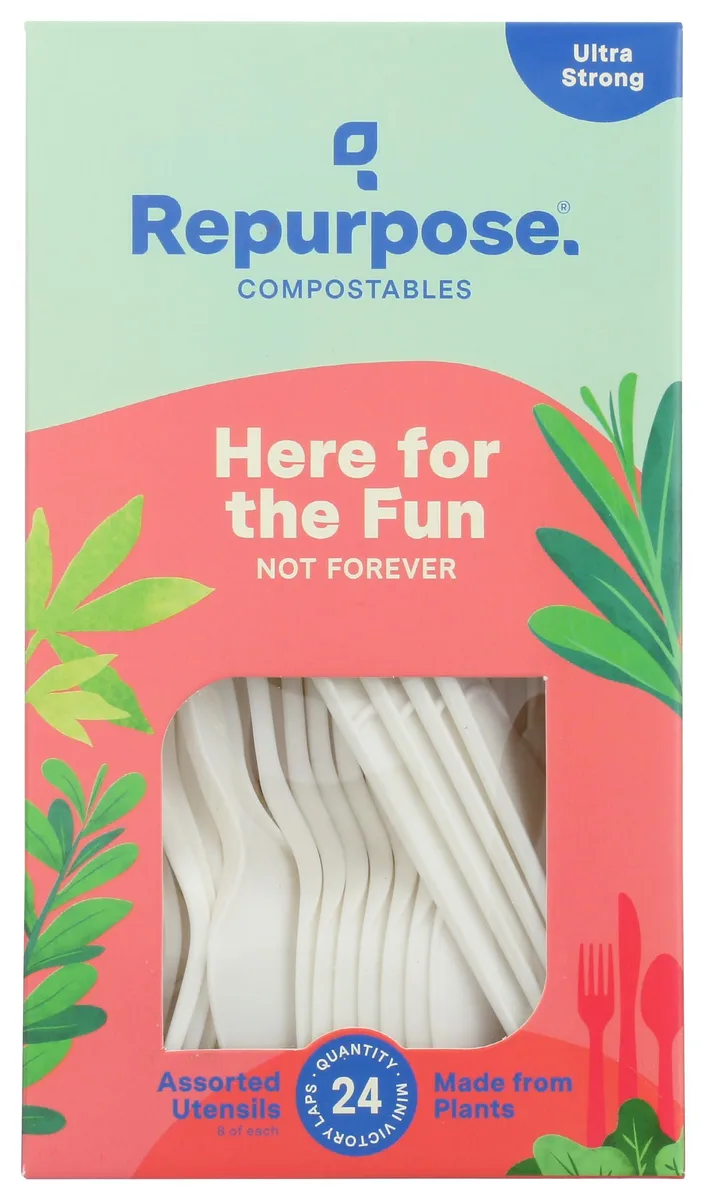 24-piece plant-based cutlery set, 8 forks 8 spoons 8 knives, matte finish