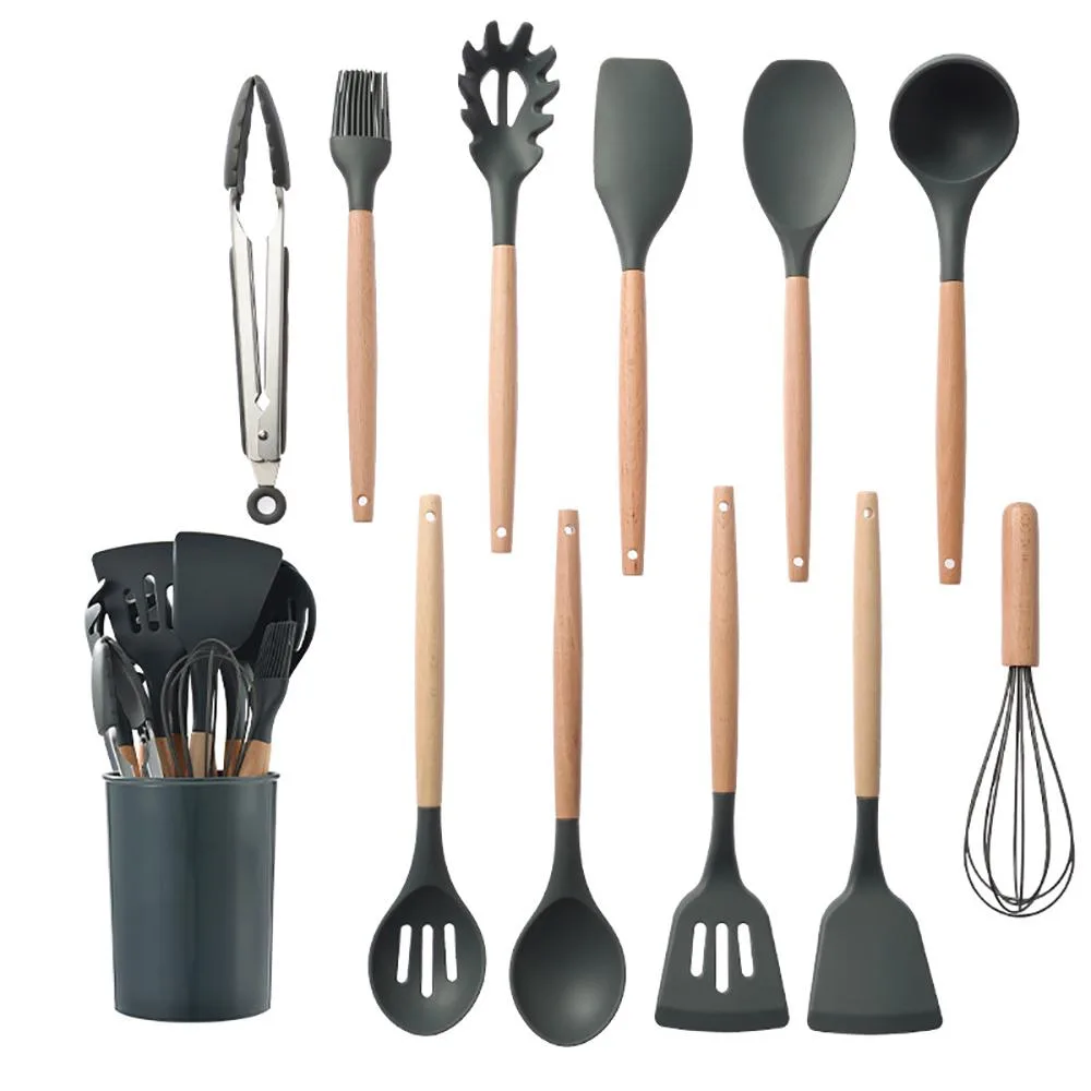 OUHE OUHE Silicone Cooking Utensils Set 12pcs Black — product photo