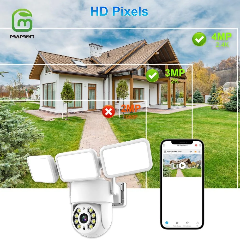 MAMONCARE MAMONCARE 4MP 2K Floodlight Network Camera Black White — product photo