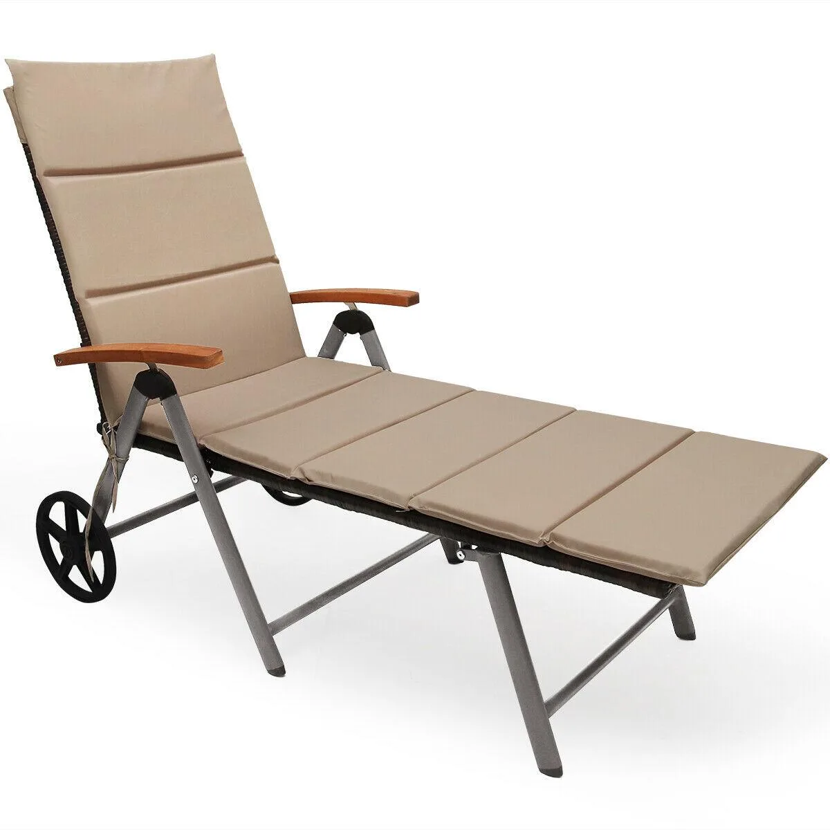 SlickBlue SlickBlue Chaise Lounge Rattan Recliner Brown 56.5"~73" x 27.5" x 29.5"~44 — product photo