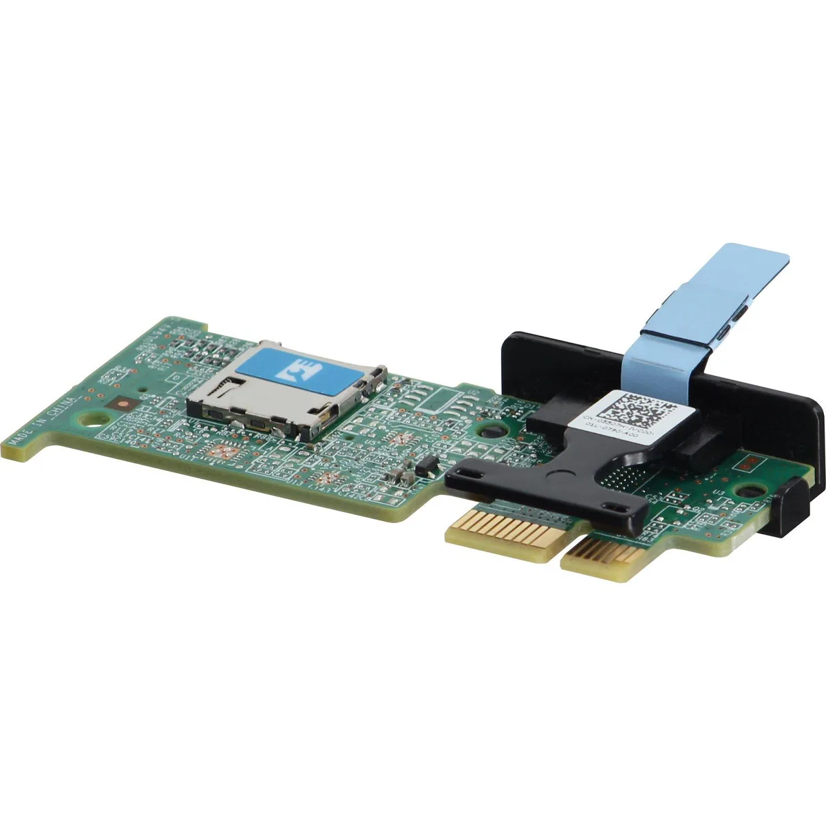Small rectangular Dell 14G vFlash module 5507H with green circuit board and gold edge connector