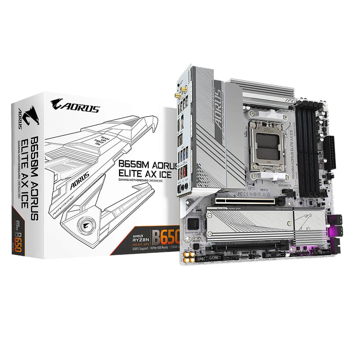 GIGABYTE GIGABYTE B650M AORUS ELITE AX ICE AMD motherboard DDR5 192 GB capacity — product photo