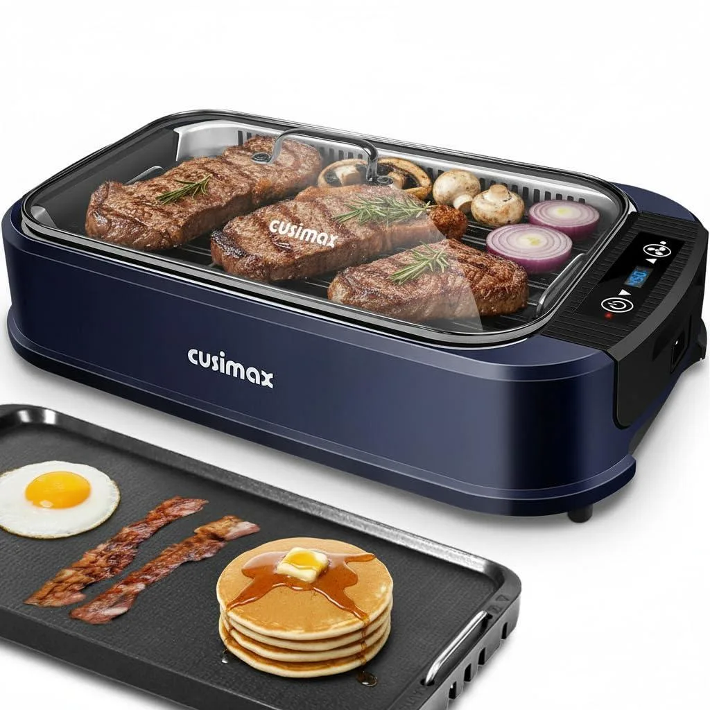  CUSIMAX GR-200 Electric Indoor Grill Griddle Blue Double Plates — product photo