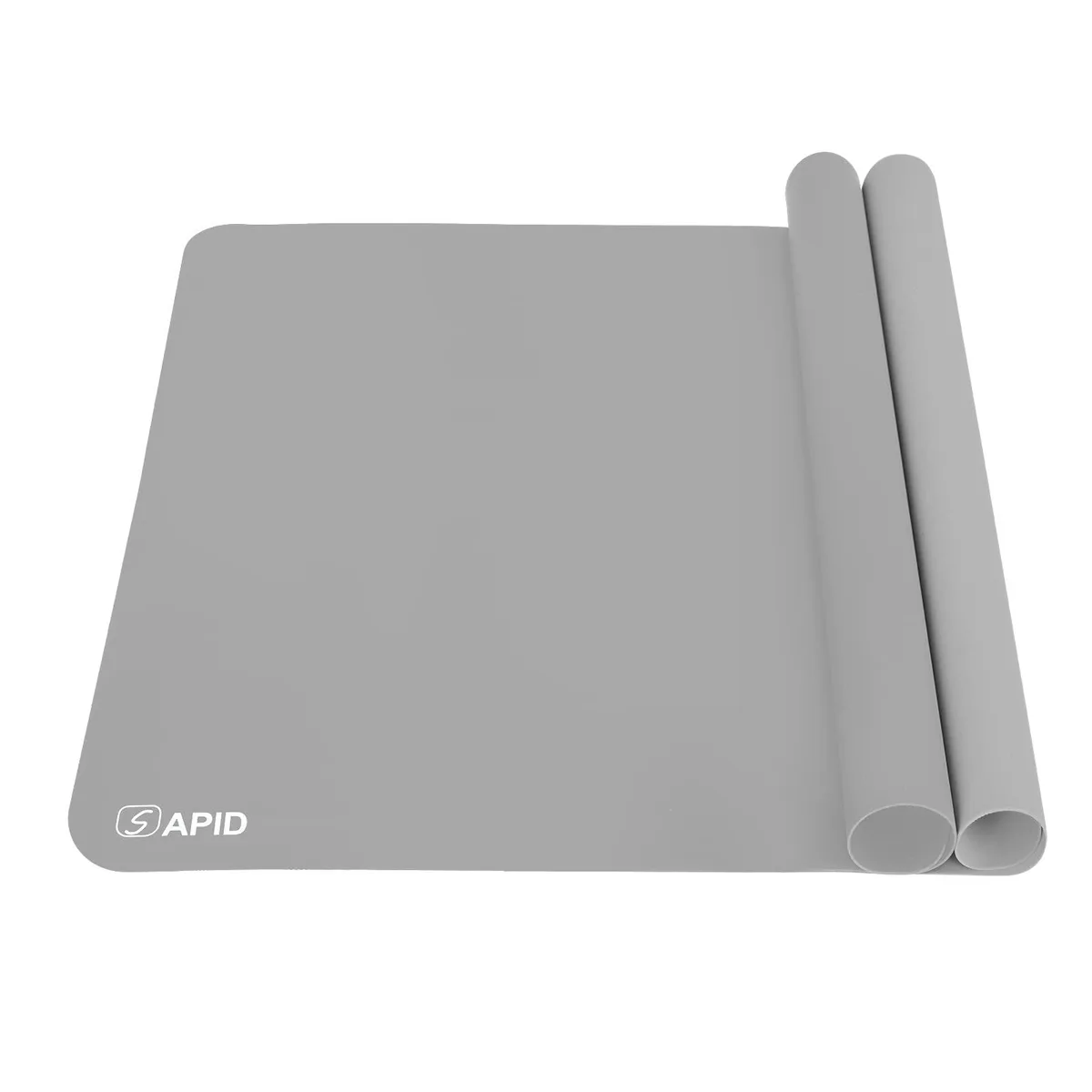 Two grey rectangular silicone sheets 20 by 27.9 inches 1mm thick with hair band