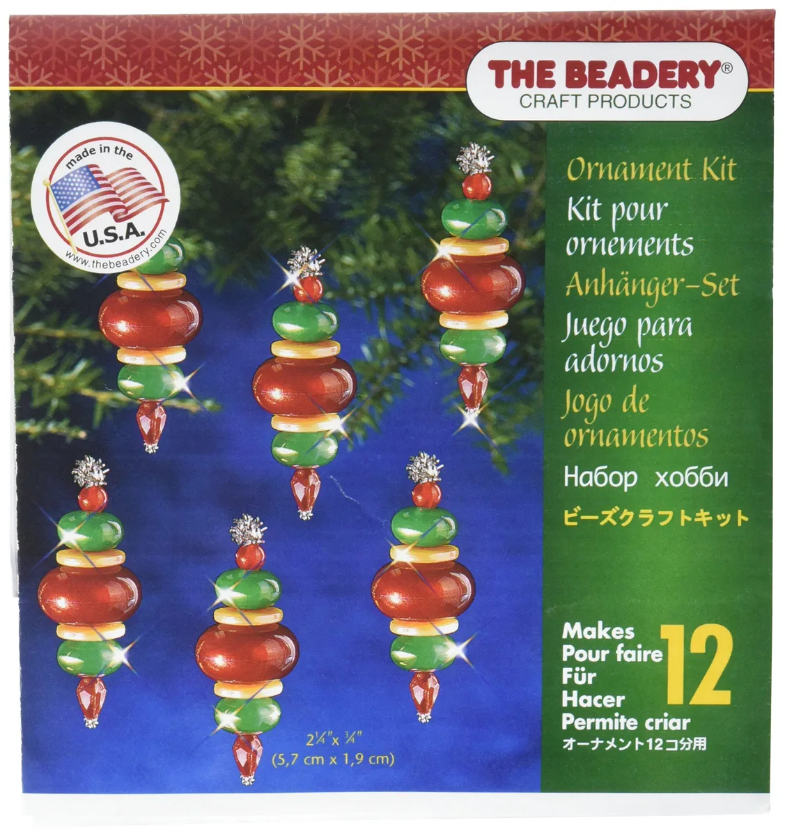 Cardboard kit box with Victorian bauble beads and cord for 12 ornaments