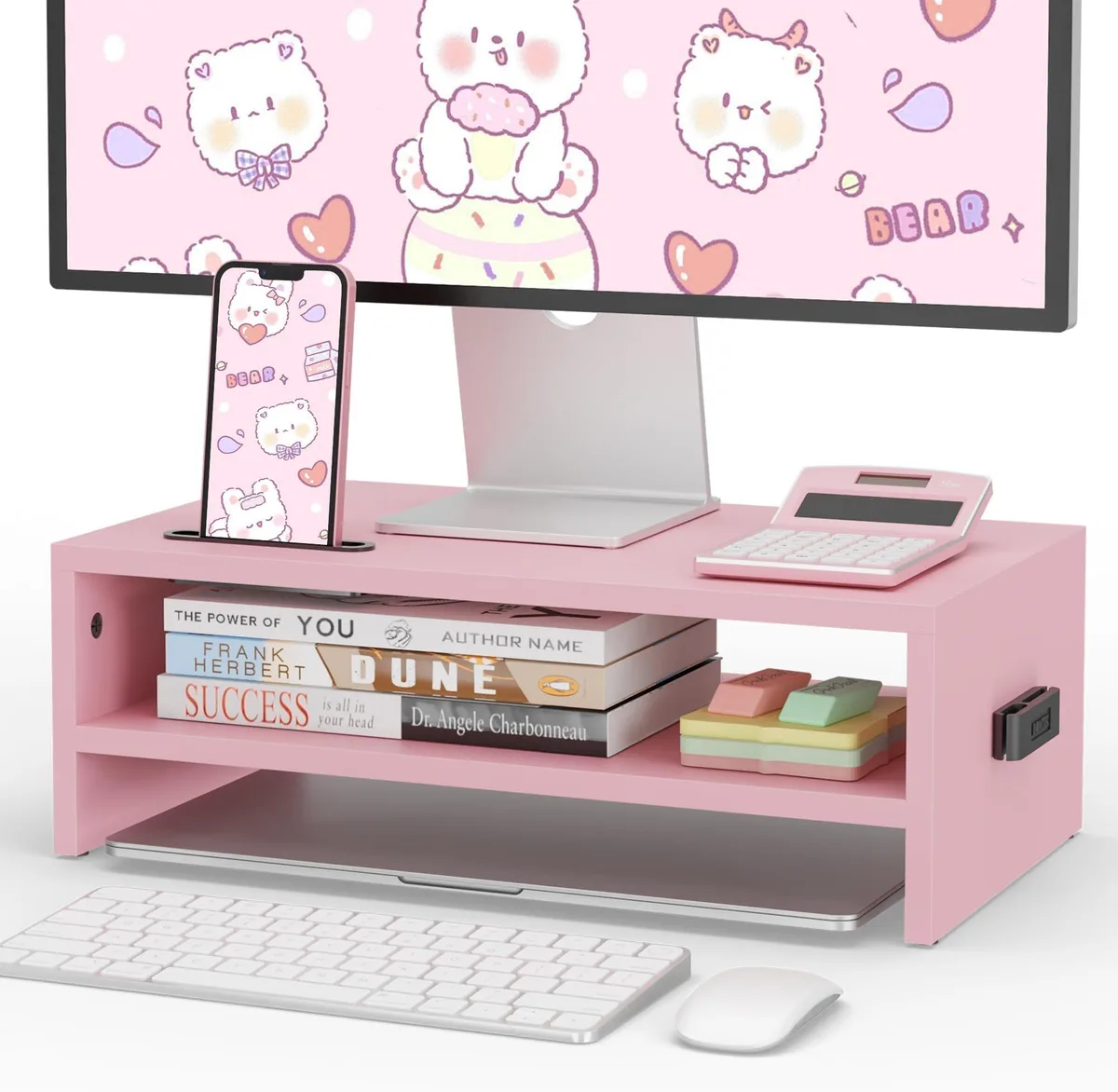  BONTEC 2-Tier Wood Monitor Stand Riser Pink 16.5 Inch — product photo