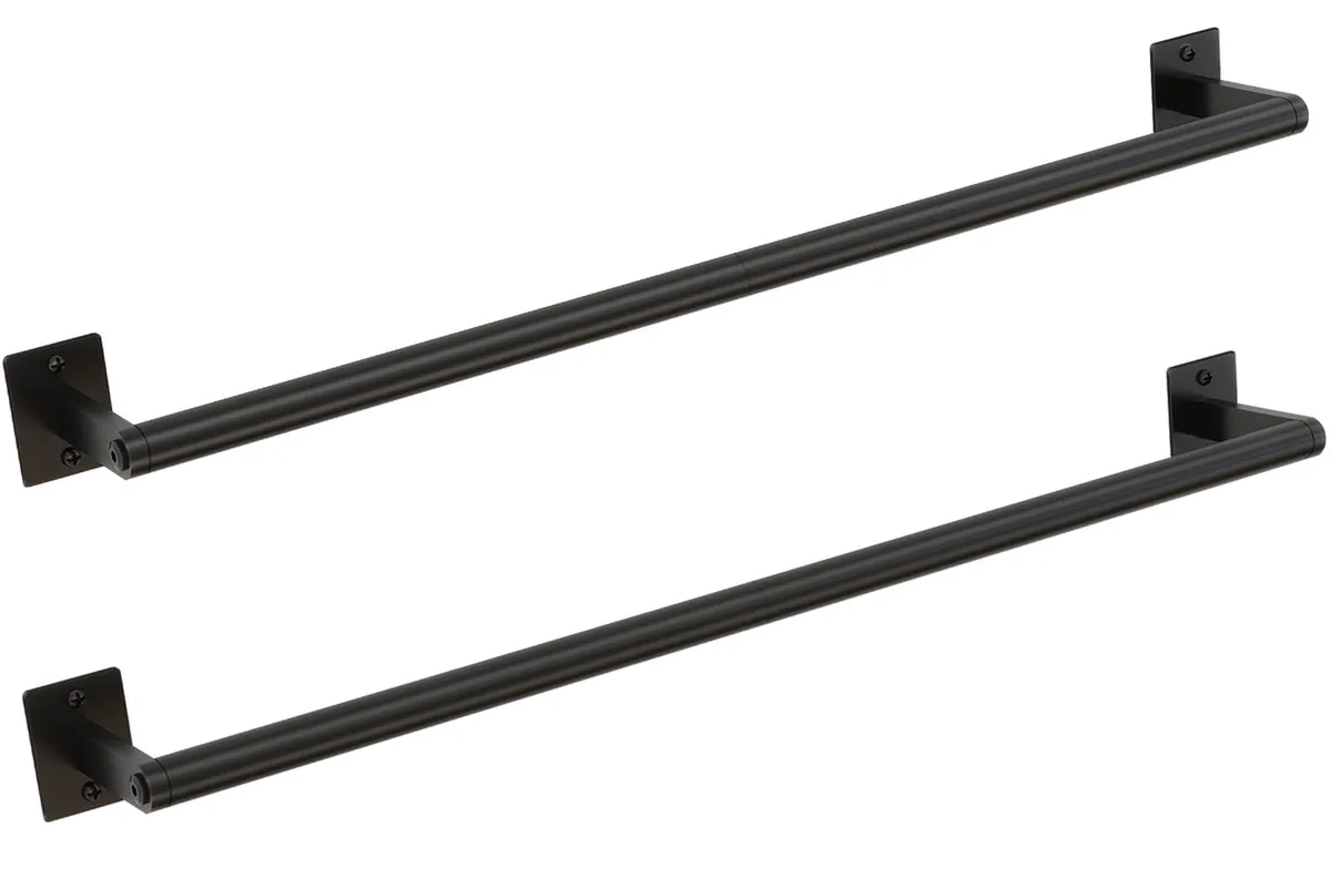 Two matte black 24-inch towel bars, stainless steel, wall-mounted, pack of two