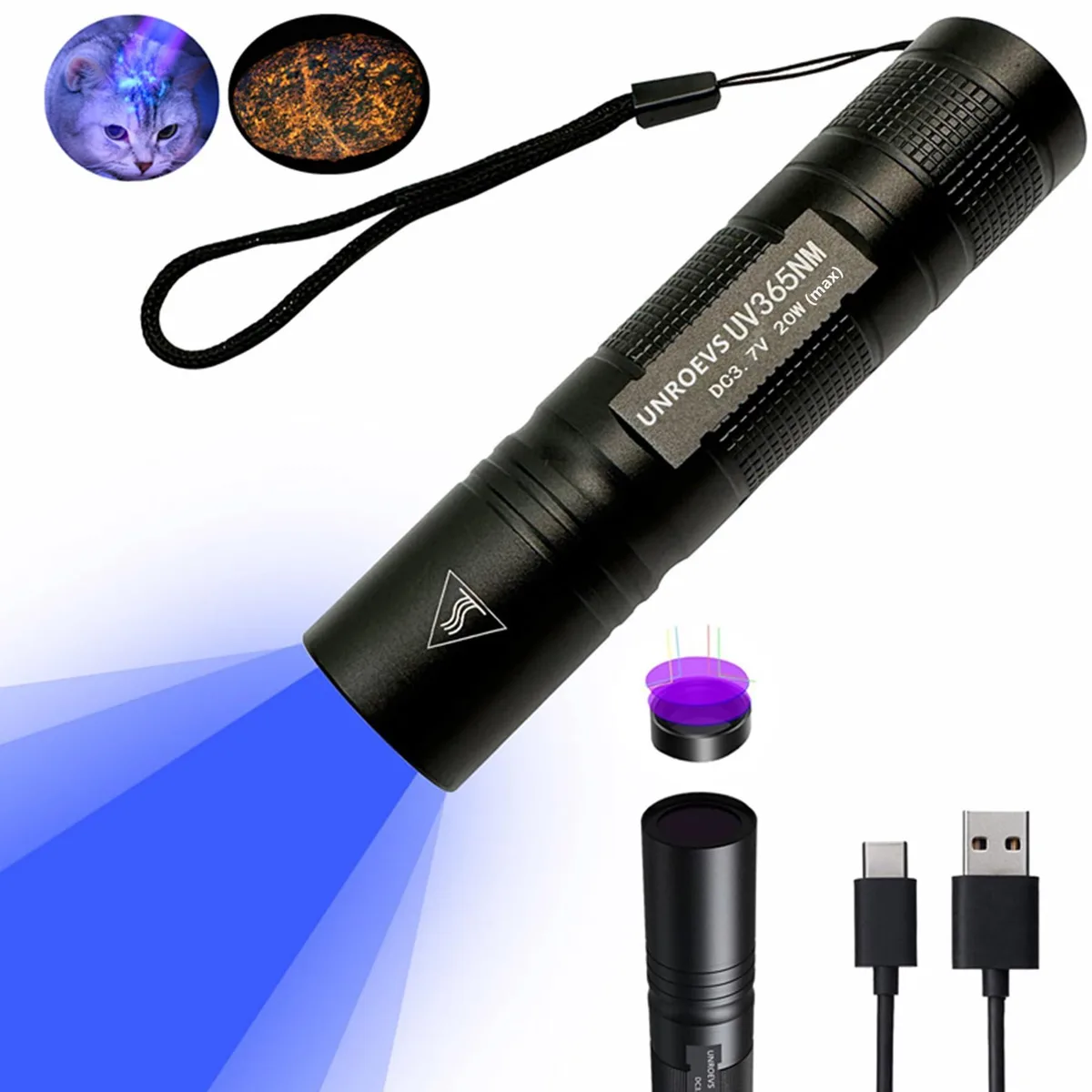Compact aluminium UV flashlight, 4.1 inches long, matte finish
