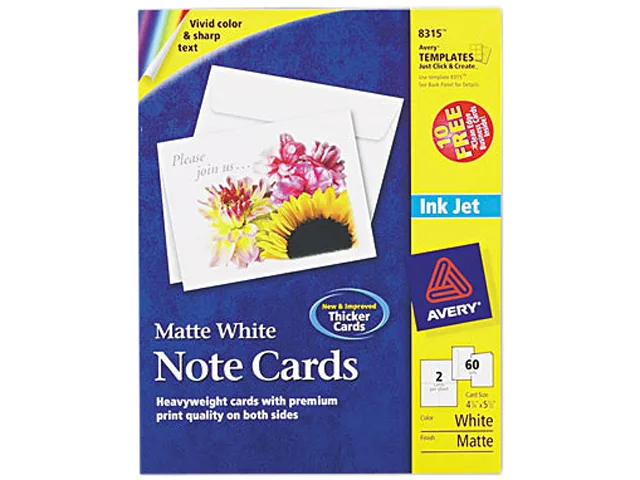White matte note cards with envelopes, 60 per box