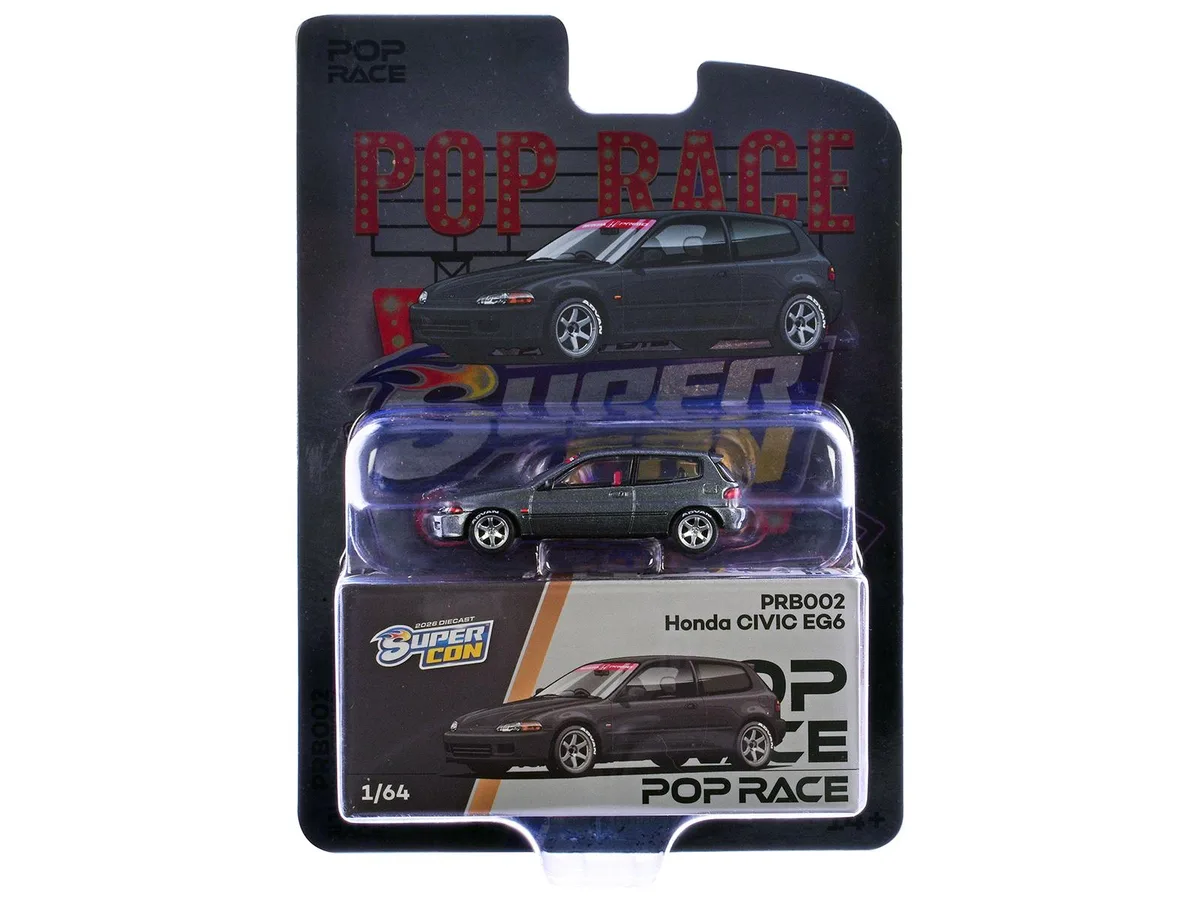 Pop Race Pop Race Honda Civic EG6 RHD Gray Metallic Red Interior 2026 Super Con Las Vegas 1/64 Diecast Car — product photo