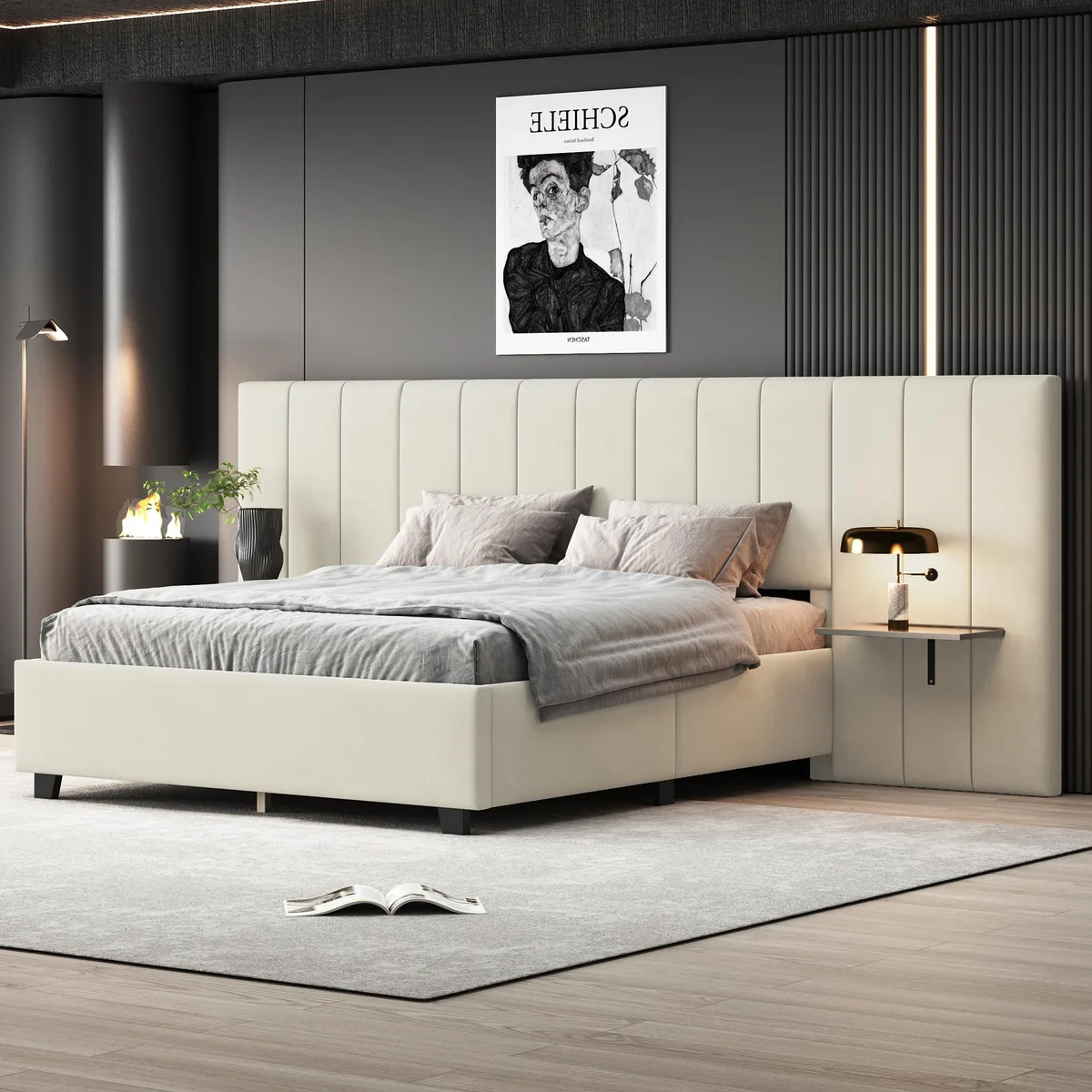 tuphen tuphen Upholstered Platform Bed Queen Size Velvet Beige — product photo