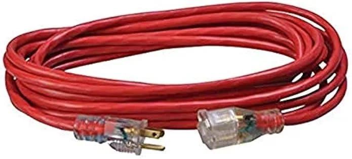 TAURKENAM TAURKENAM 2487SW8804 25 ft 14/3 SJTW outdoor extension cord power adapter red lighted end — product photo