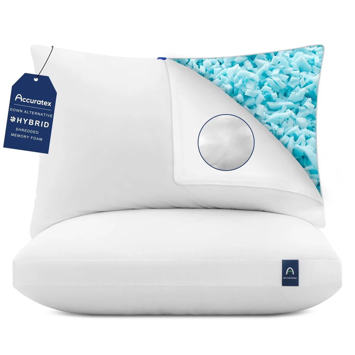 White standard pillow with gusseted edge and zippered cotton cover