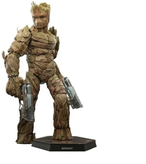 Hot Toys 1/6 scale Groot figure with mossy tree texture and interchangeable faces