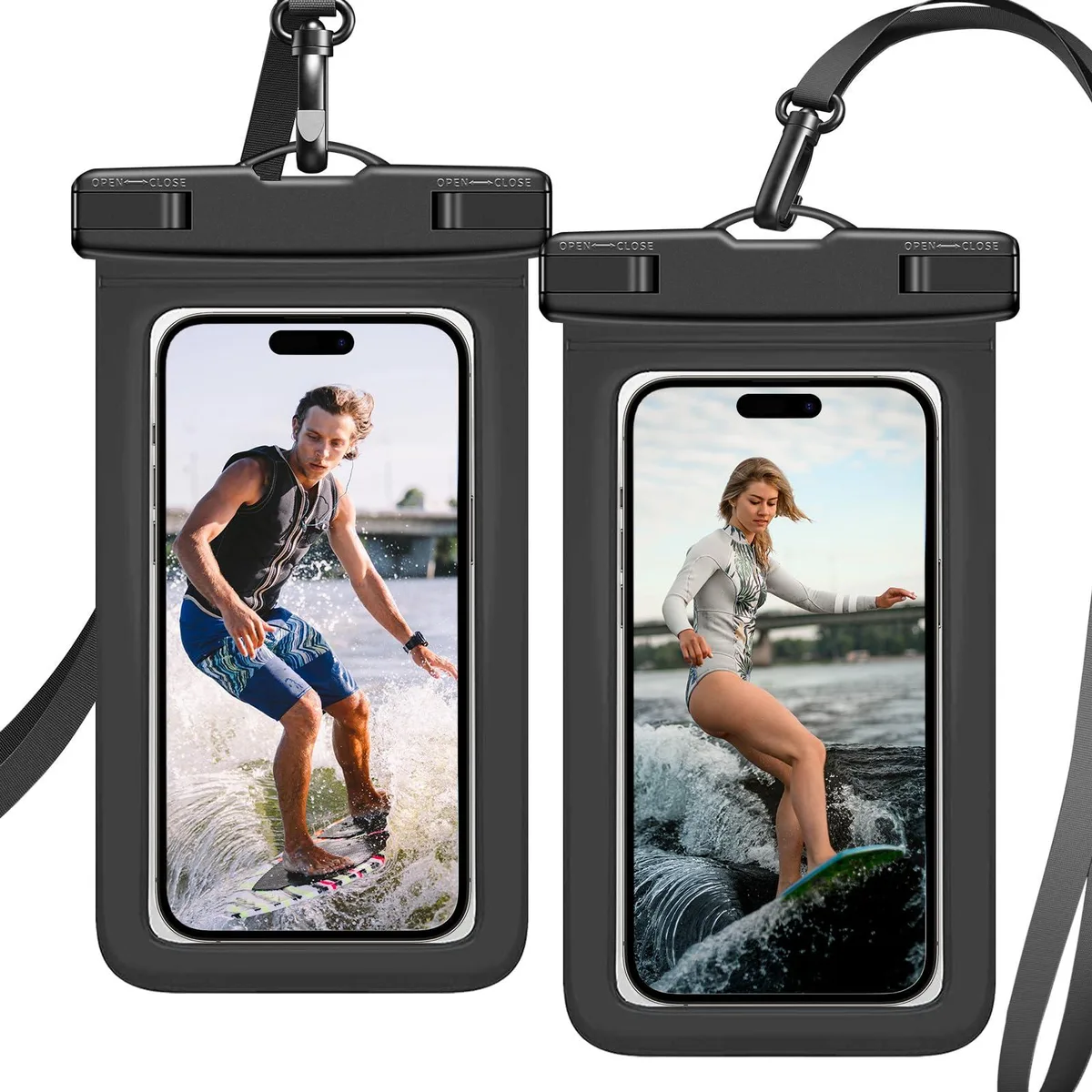  70 Years Loved Waterproof Phone Pouch 2-Pack IPX8 8.4" Black — product photo