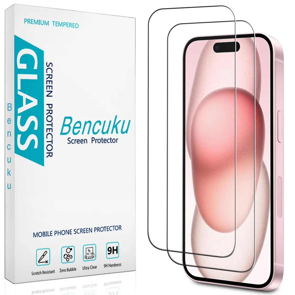  Screen Protector for iPhone 15 Tempered Glass 6.1-inch 2-Pack — product photo