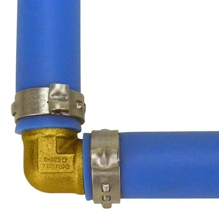 Coiled blue PEX tubing roll, 100 ft length