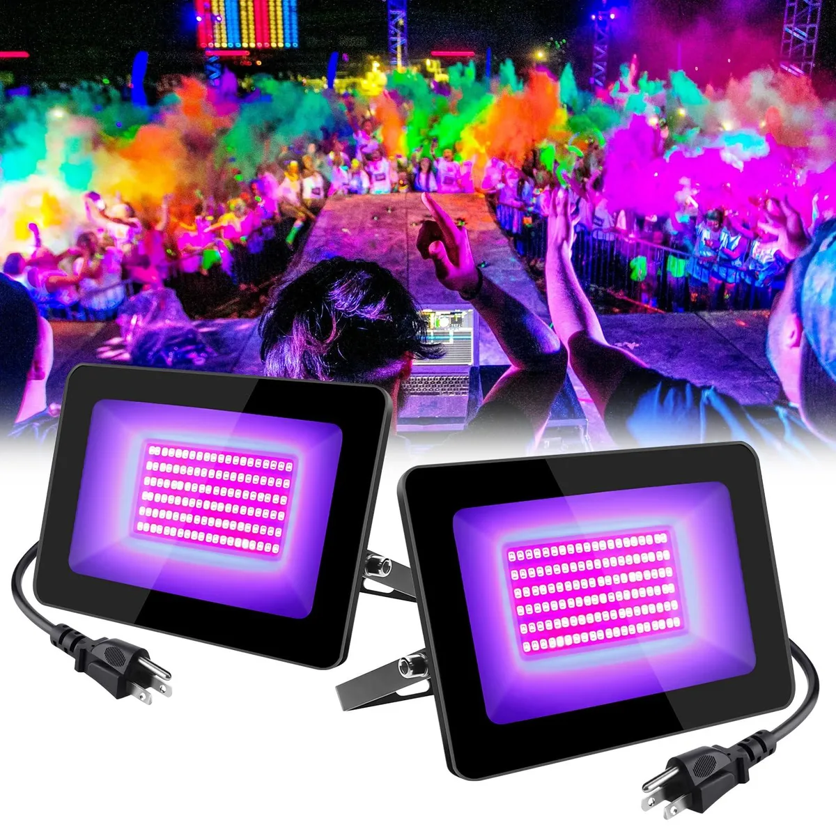 KEHIPI KEHIPI 2 Pack 100W UV Flood Light IP66 395-405nm 3.3ft Cable — product photo